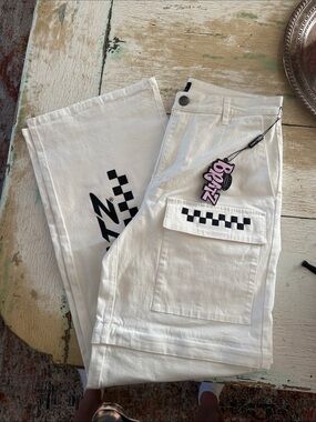 Bratz White Cargo Pants with Black Checkered Print